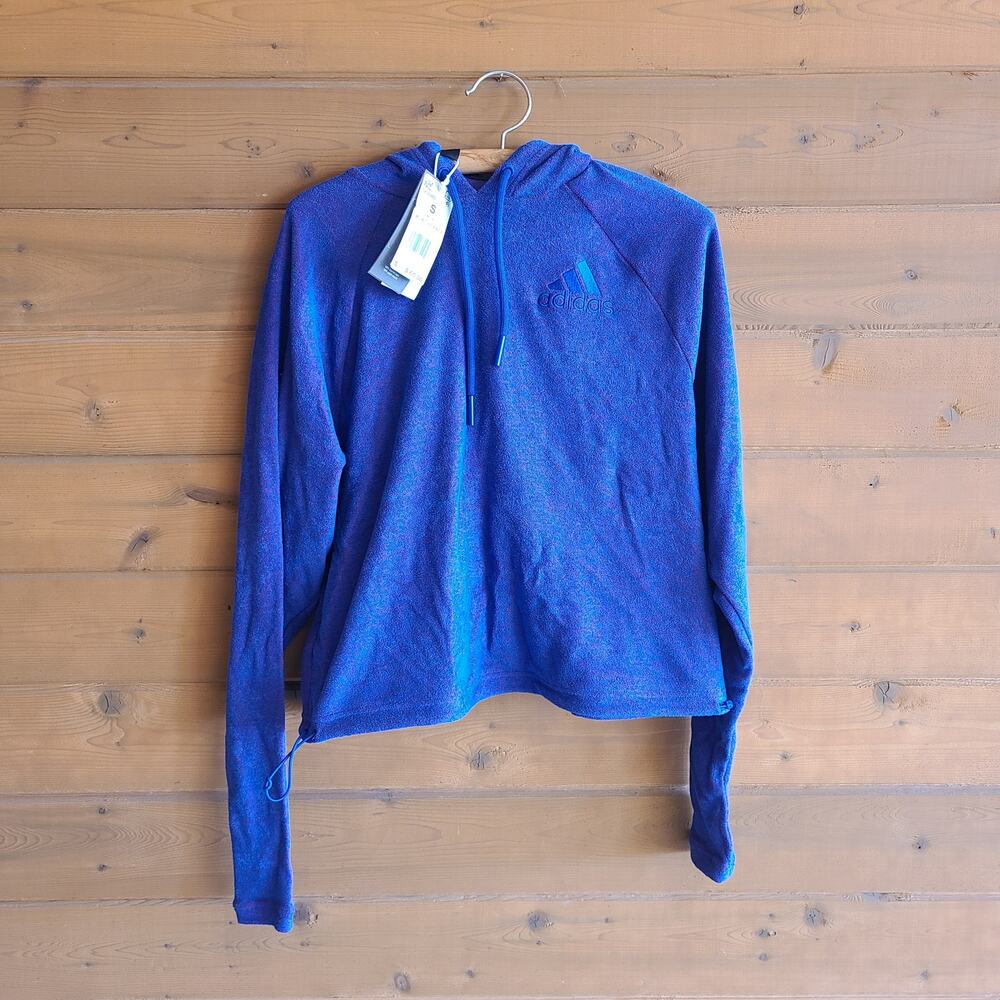 Adidas Hoodie Jacket Top NWT Team Royal Blue Scarlet Melange Small Pullover - Picture 2 of 4